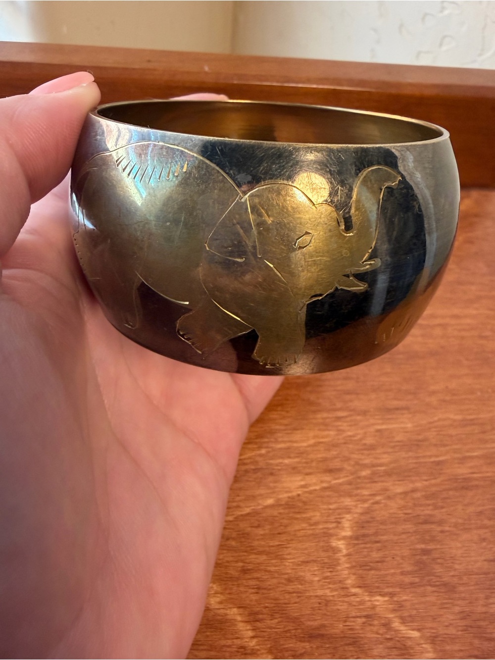 Vintage Style Brass Elephant Wide Bangle Bracelet Statement Jewelry